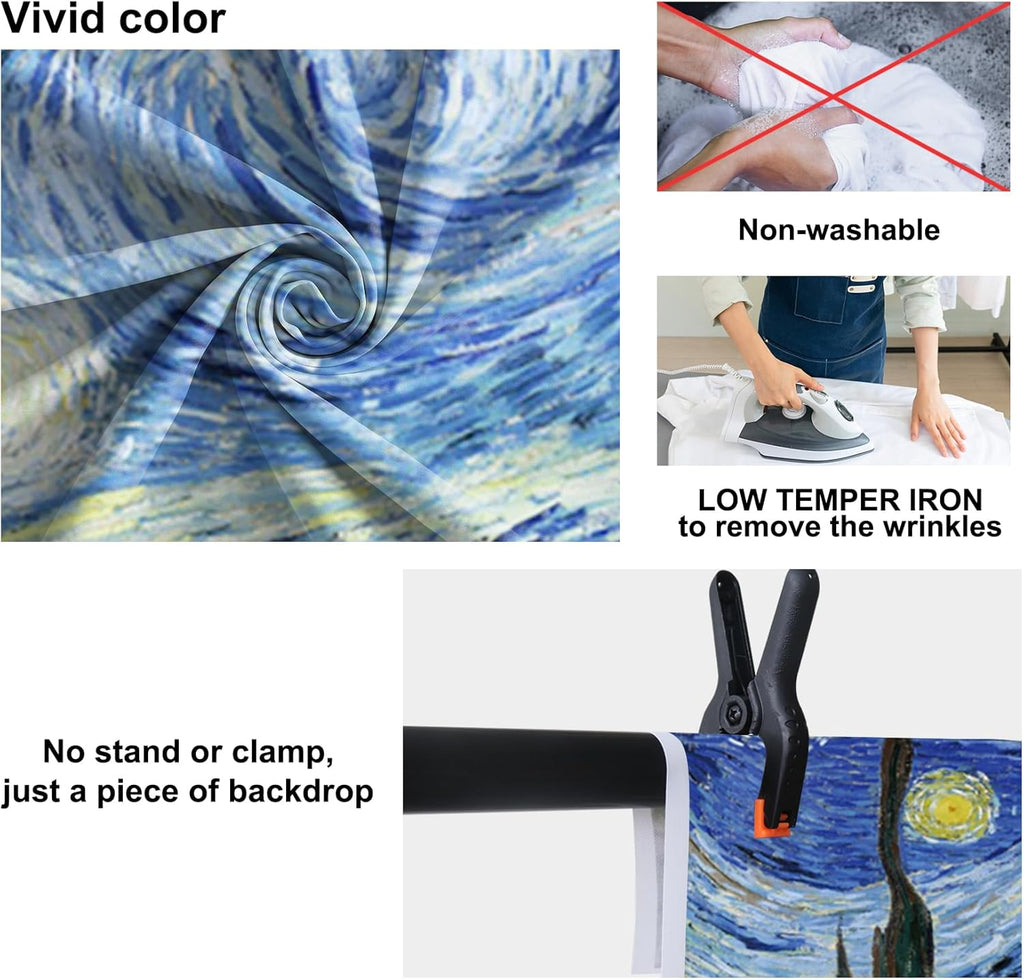 Baocicco 12x8ft Vincent Van Gogh Artwork Starry Sky Backdrop Famous Post-Impressionism Oil Painting Photography Background Wallpaper Decoration Birthday Party Baby Shower Wedding Photo Studio Props