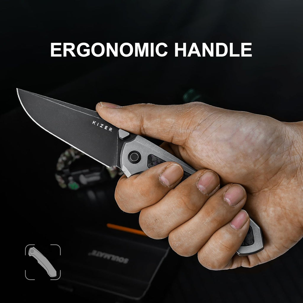 Kizer Feweed Pocket Knife, 2.98" S35VN Clip Point Blade Folding Knife with Titanium & Fat Carbon Purple Haze Handle, Front Flipper & Thumb Stud Opener EDC Knives for Camping Hiking KI3694A1