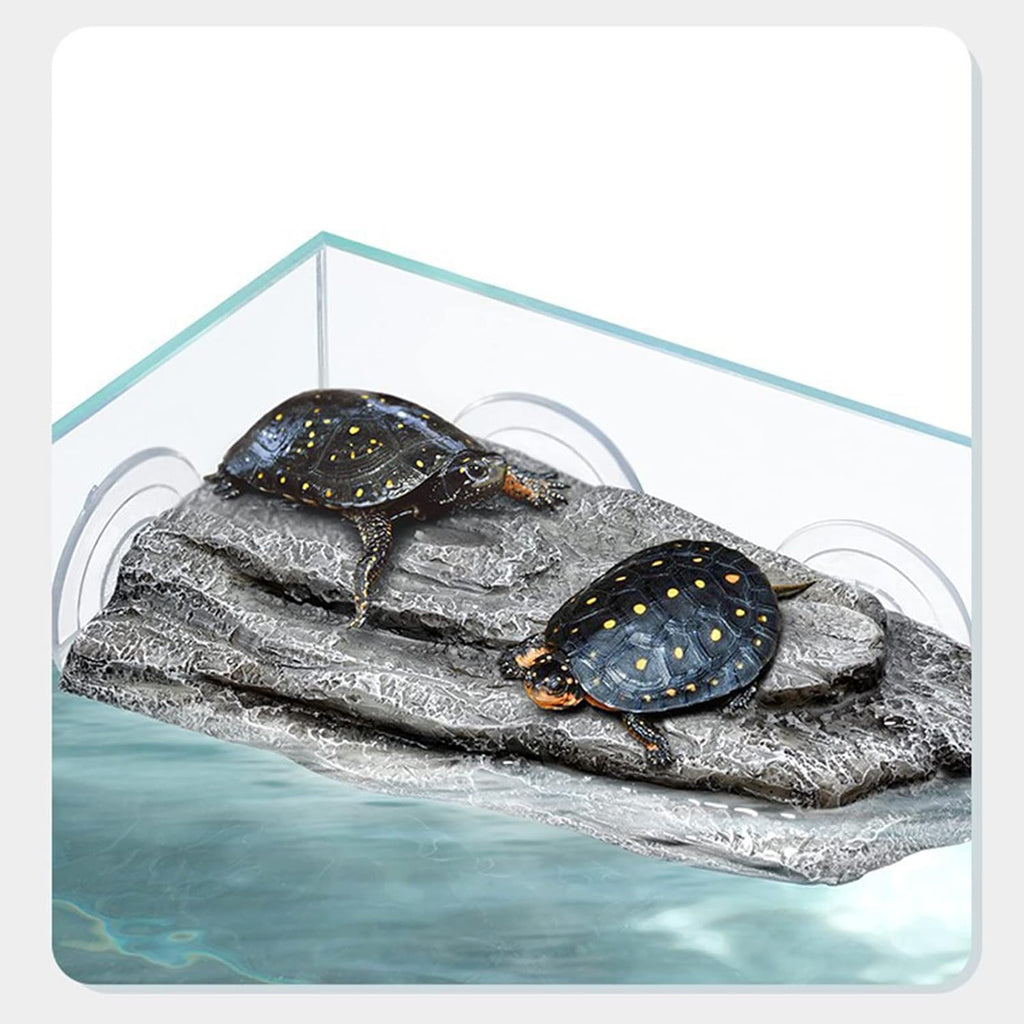 BigTron Turtle Floating Basking Platform - Artificial Bark Decor, Ideal for Aquariums, Terrace Fish Tanks, 3 pcs Suction Cups Included for Easy Installation Resting Terrace for Terrapins (Grey)
