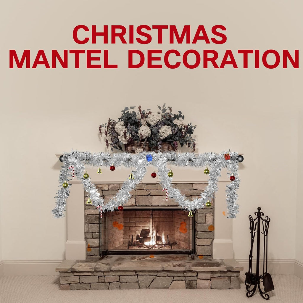 4 Pack Silver Tinsel Garland - 200Ft Metallic Hanging Tinsel for Christmas Tree, Home & Party Decorations Indoor/Outdoor
