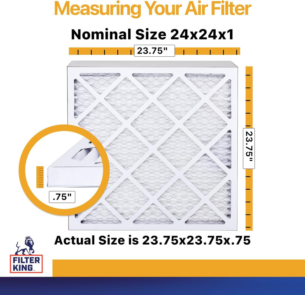 Filter King 24x24x1 Air Filter | 6-PACK | MERV 13 | HVAC Pleated AC Furnace Filters | MADE IN USA | Actual Size: 23.75 x 23.75 x .75"