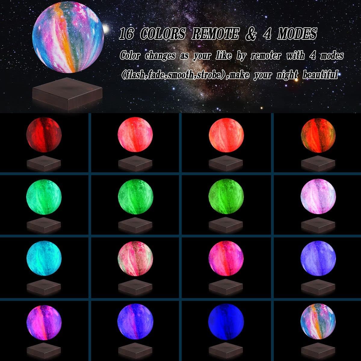 VGAzer Magnetic Levitation Moon Lamp Globe Night Light Floating 3D Moon LED Colorful Light for Home Decoration Table Lamp
