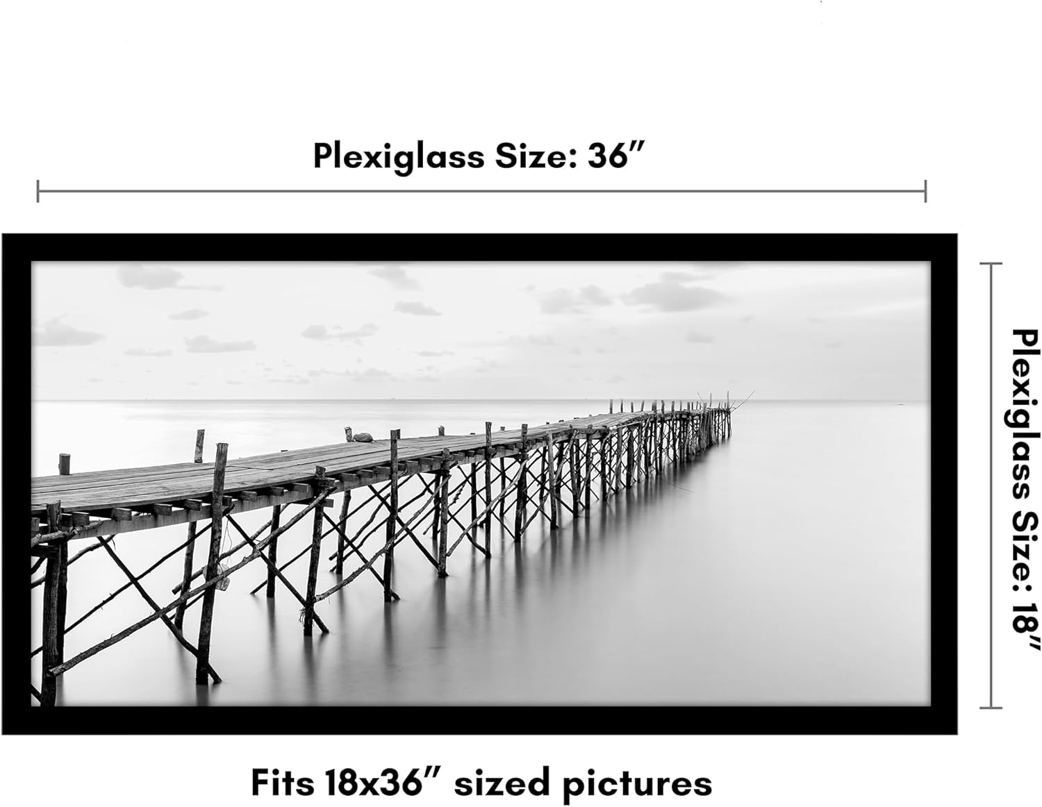 Americanflat 18x36 Picture Frame with Polished Plexiglass - Black Picture Frame - Wide Photo Frames Made of Engineered Wood for Vertical or Horizontal Wall Display - Epic Collection - Black