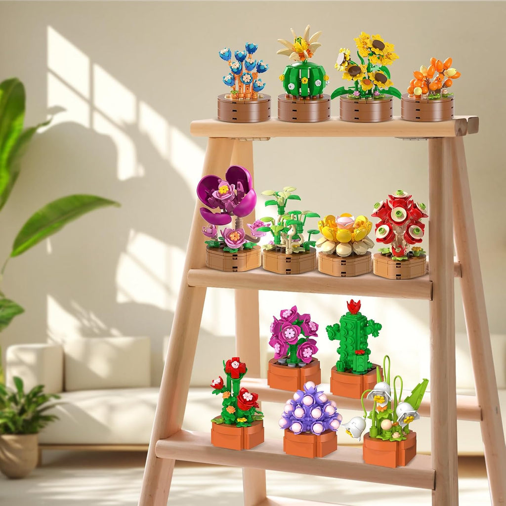 15 Pack Flowers Plants Mini Building Sets - 1314PCS 3.6MM Flower Succulents Botanical Collection for Home Office Décor Block Toy, Party Favors for Christmas Birthday Gift Adults Kids Girl 10+