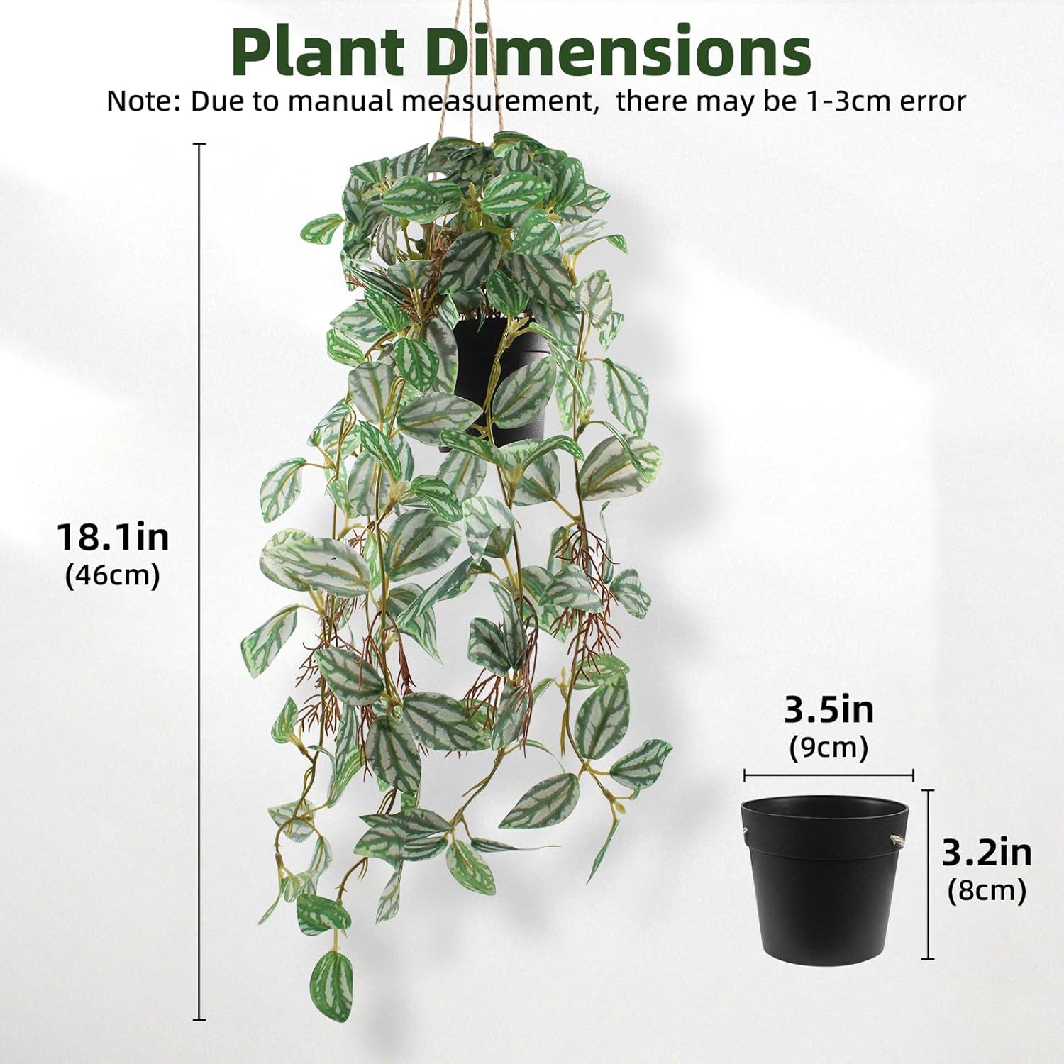 Artificial Hanging Ivy Plants Realistic 3D Watermelon Texture Fake Peperomia Leaves Faux Potting Vine Green Plants for Indoor Outdoor Home Garden Decor