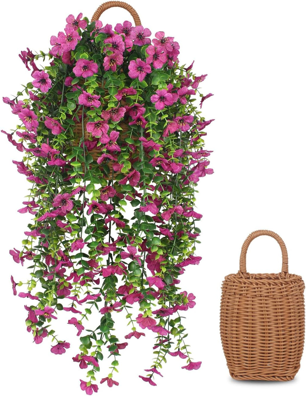 3 PCS Artificial Fake Hanging Flowers Plants with Basket for Spring Outdoor Outside Decoration, UV Resistant Faux Plastic Fabric Flower for Garden Porch Patio Balcony Yard Decor（Pink）