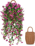 3 PCS Artificial Fake Hanging Flowers Plants with Basket for Spring Outdoor Outside Decoration, UV Resistant Faux Plastic Fabric Flower for Garden Porch Patio Balcony Yard Decor（Pink）