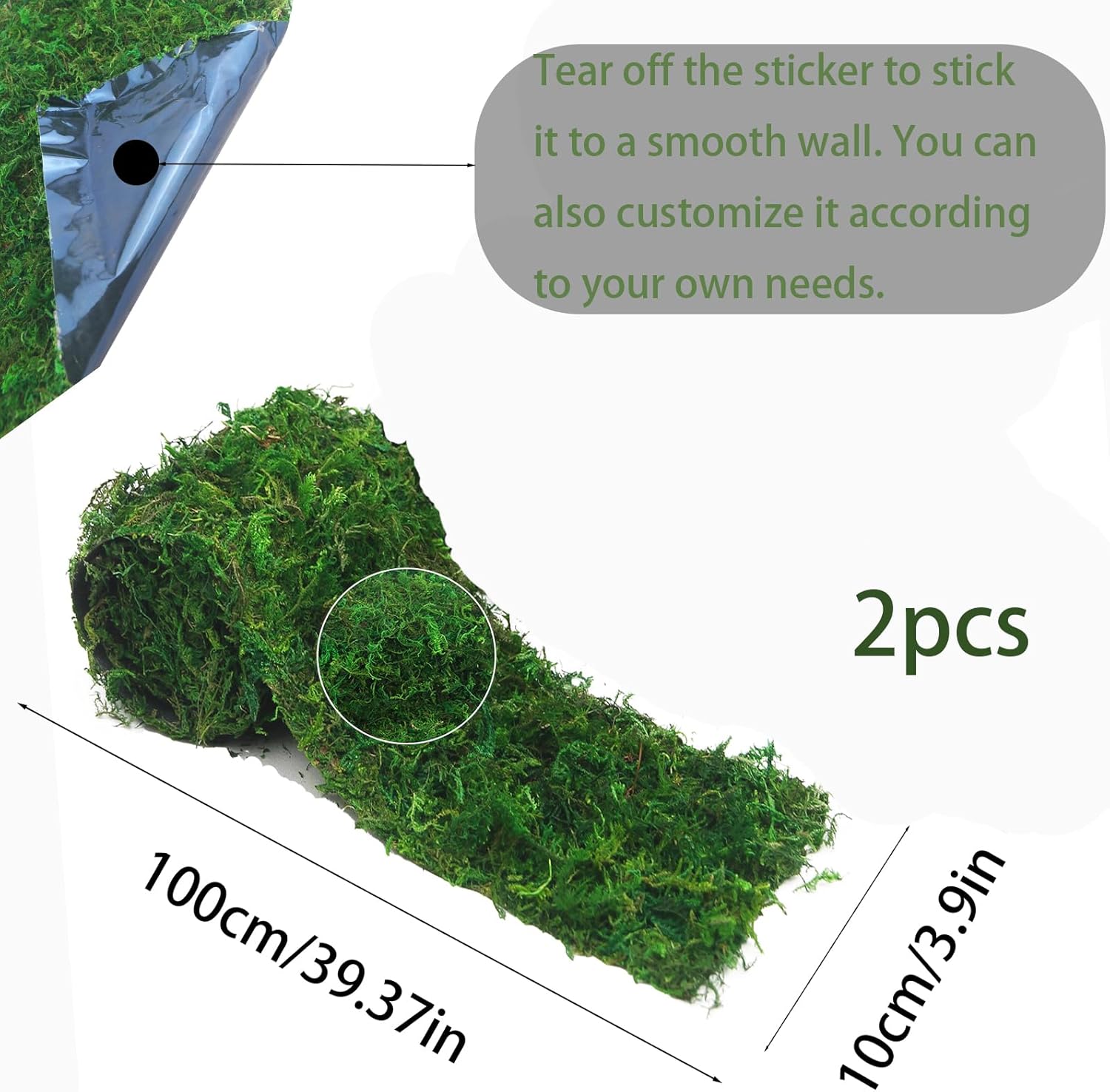 ACRYCS 2 Pcs Moss Roll Moss Table Runner Dried Moss Mat for Crafts 4" x 39" Green Moss Roll for Fairy Garden Wedding Woodland Preserved Moss Mat for Table Decoration Moss Carpet for Wall 10x100 cm