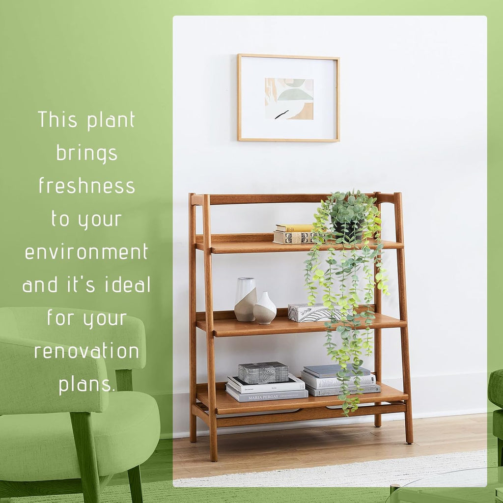 Fake Hanging Eucalyptus Plants Artificial Faux Plants Indoor Small Hanging Greenery Decor for Shelf with Black Pot Soft Green for Living Room, Kitchen, Balcony, Garden, Bedroom