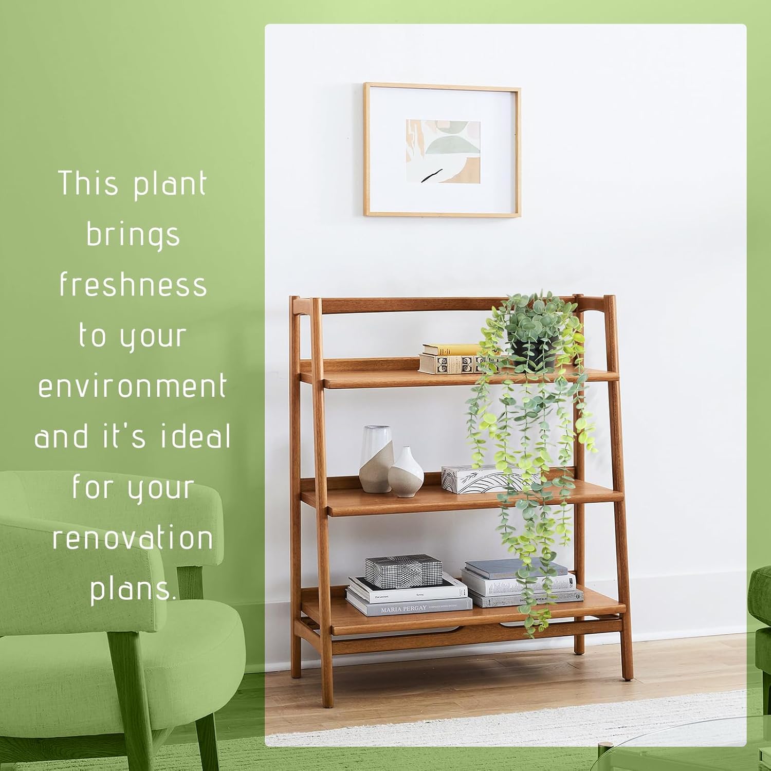 Fake Hanging Eucalyptus Plants Artificial Faux Plants Indoor Small Hanging Greenery Decor for Shelf with Black Pot Soft Green for Living Room, Kitchen, Balcony, Garden, Bedroom