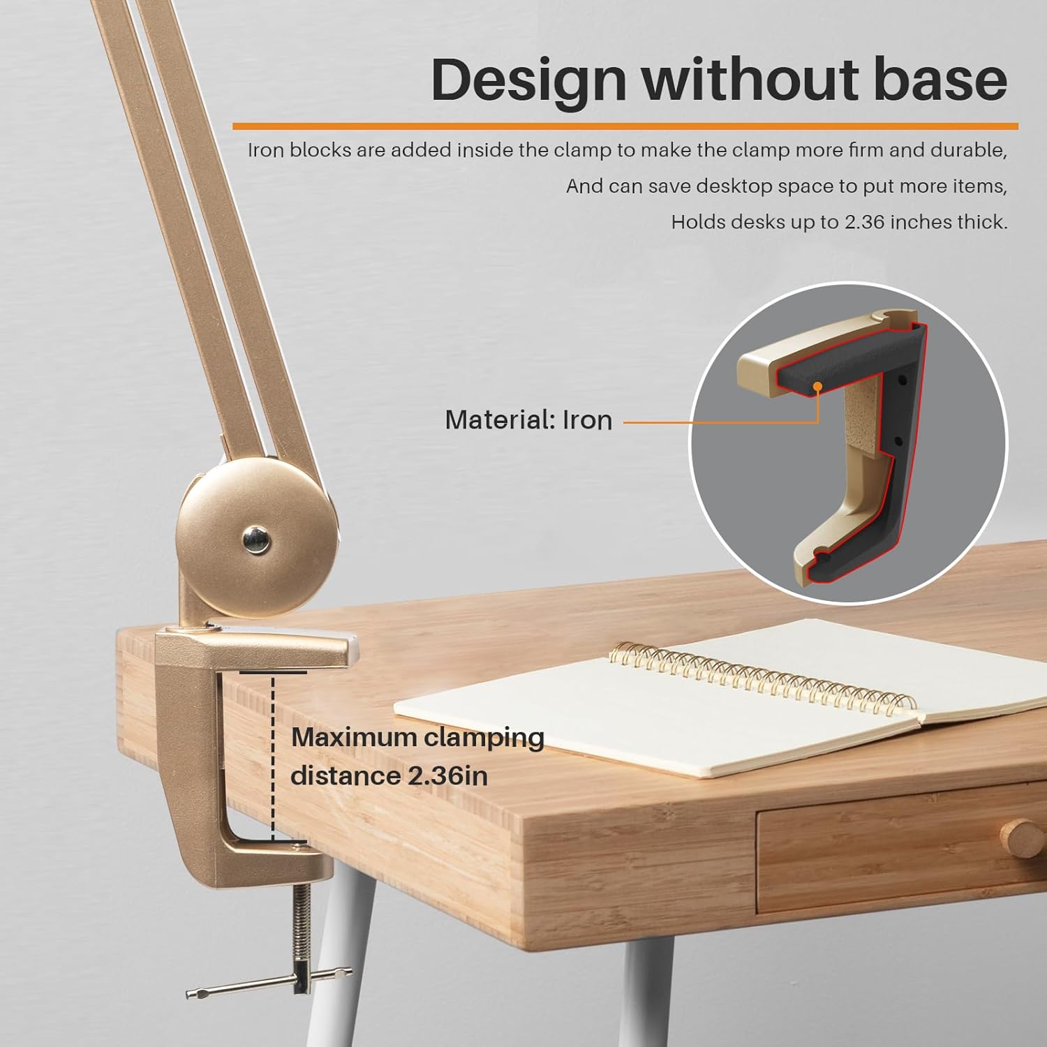 LED Desk Lamp with Clamp, Dimming Task Lamp for Reading Desktop Office Workbench Table Architect Sewing Study Home Craft, 117PCS LEDs, 2200 Lumens 20 Inch Metal Swivel Arm Work Lamp (Gold)