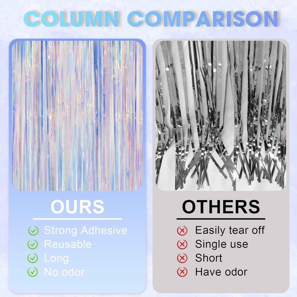 2 Pack Iridescent Foil Fringe Curtains, Holographic Tinsel Streamers Birthday Party Decorations, Fringe Backdrop for Kids Birthday, Baby Shower, Anniversary, Engagement Themes Party