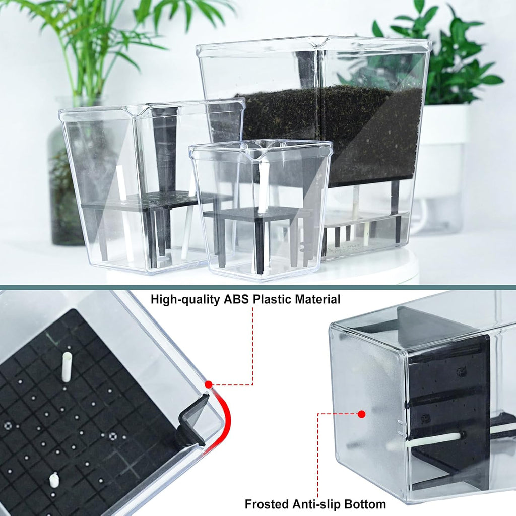 Self Watering Pots Set, 3 Pack 5 Inch for Indoor Plants, Clear Nursery Planter With Deep Reservoir for Spider Plant, Orchid, African Violet