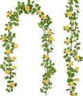 Artificial Roses Vines Flowers Garland Hanging Silk Rose Vine Floral Garland Yellow UV Resistant Realistic Faux Hanging Flowers Plants Fake Ivy Vines for Outdoor Porch Outside Decor Patio Yard