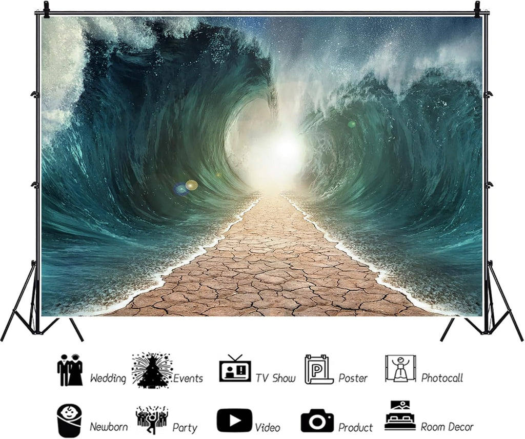 Baocicco 22x10ft Moses Divided Sea Pathway Backdrops Photography Background Judaism Catholic Christian Church Religion Backdrop Holiday Holy Day Festival Religious Belief Easter Portrait Photo Studio
