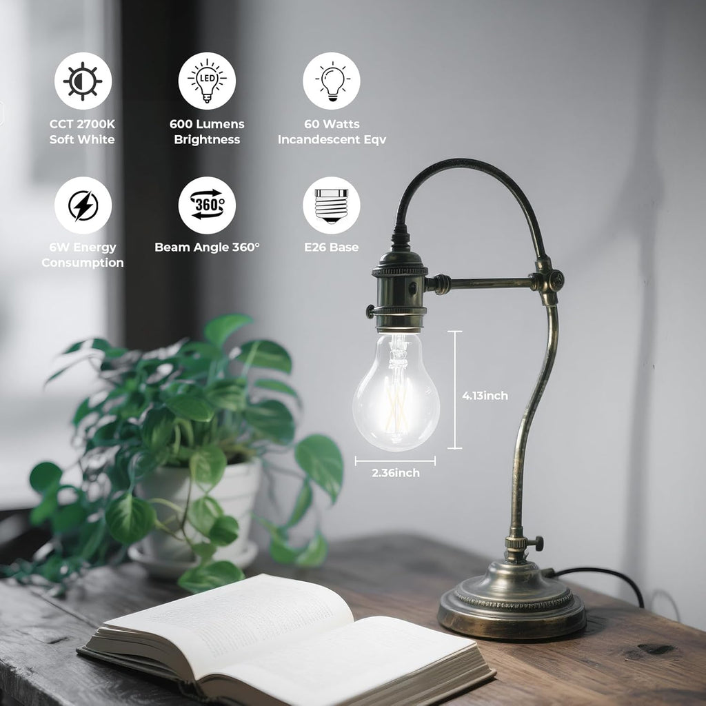 A19 Clear Glass LED Edison Bulb Dimmable, 5000K Daylight, Vintage E26 LED Bulb 6W, 60 watt Equivalent, A19 Light Bulb for Ceiling Fan, 90+CRI, 600LM, 12 Pack