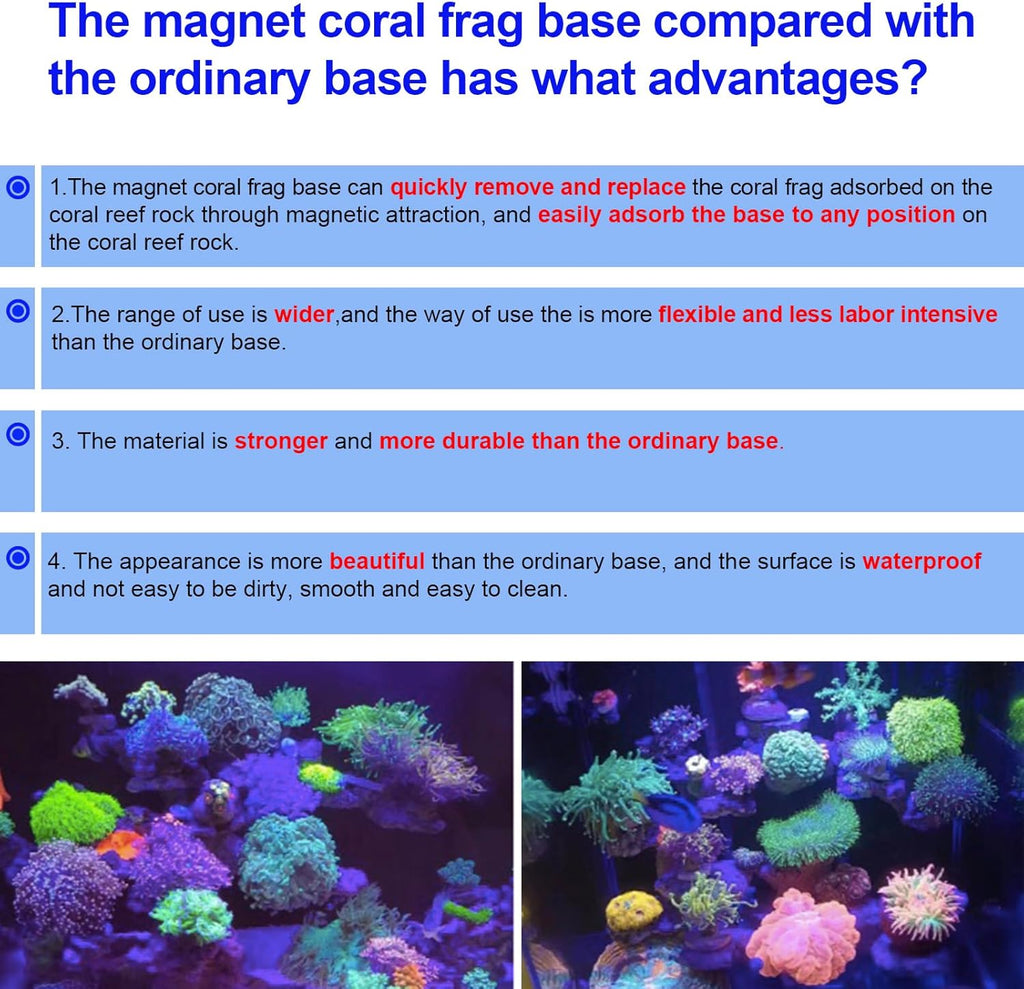 Coral Frag Magnetic Base and Plugs - Waterproof, Purple, Round 10-Piece Set