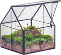 NCYP Mini Glass Geometric Terrarium with Lid - 4.25" x 4.25" x 4.92" Small House Shape Close Planter Pot for Succulents Plant - Handmade, Home Garden Office Tabletop Decor, Black (Terrarium Only)