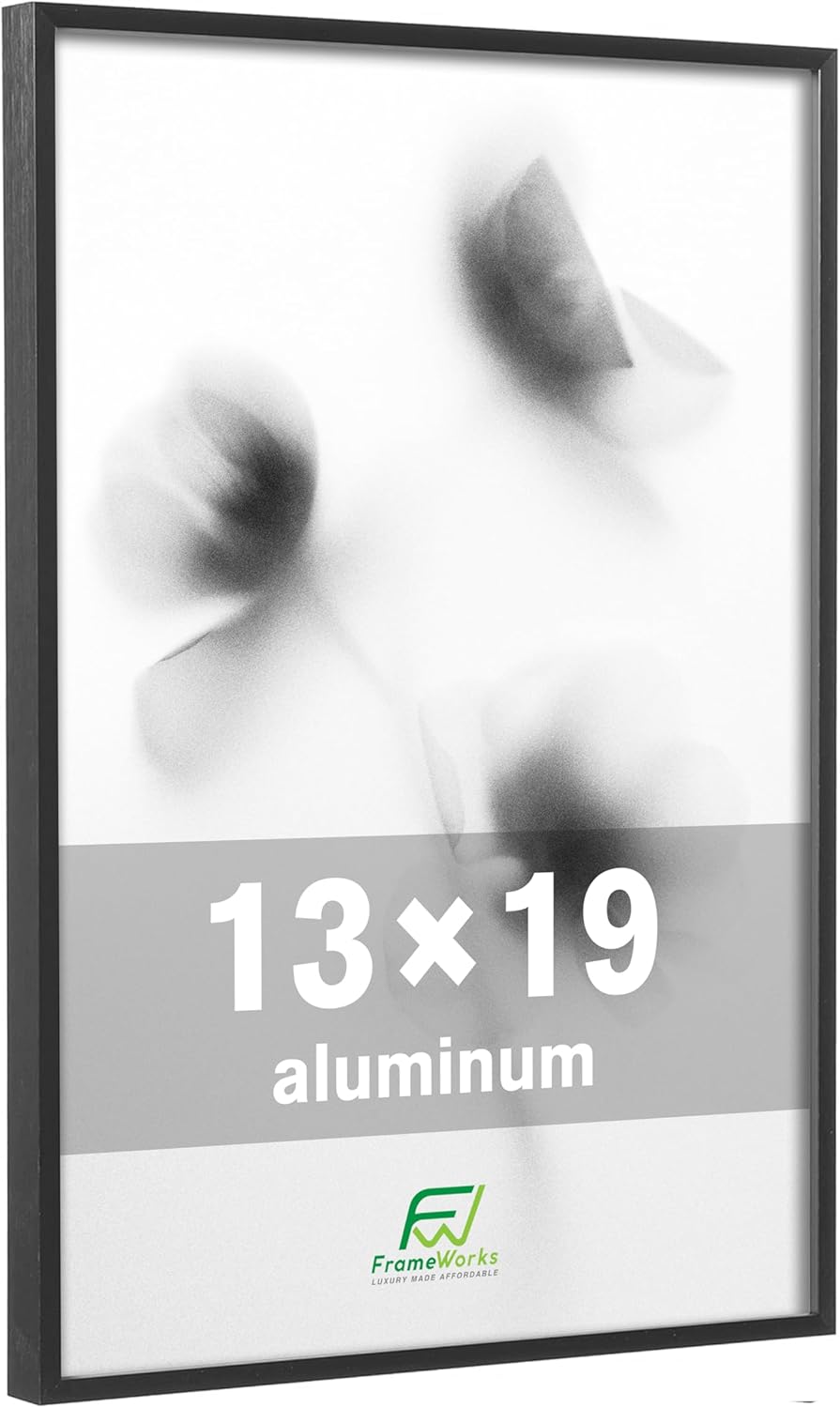 FrameWorks 13x19 Brushed Aluminum Poster Frames – Modern Brushed Metal Design w/Shatterproof Plexiglass, Perfect for Posters, Artwork, Paintings, Wall Displays – Home or Office Decor, Black - 3 Pack