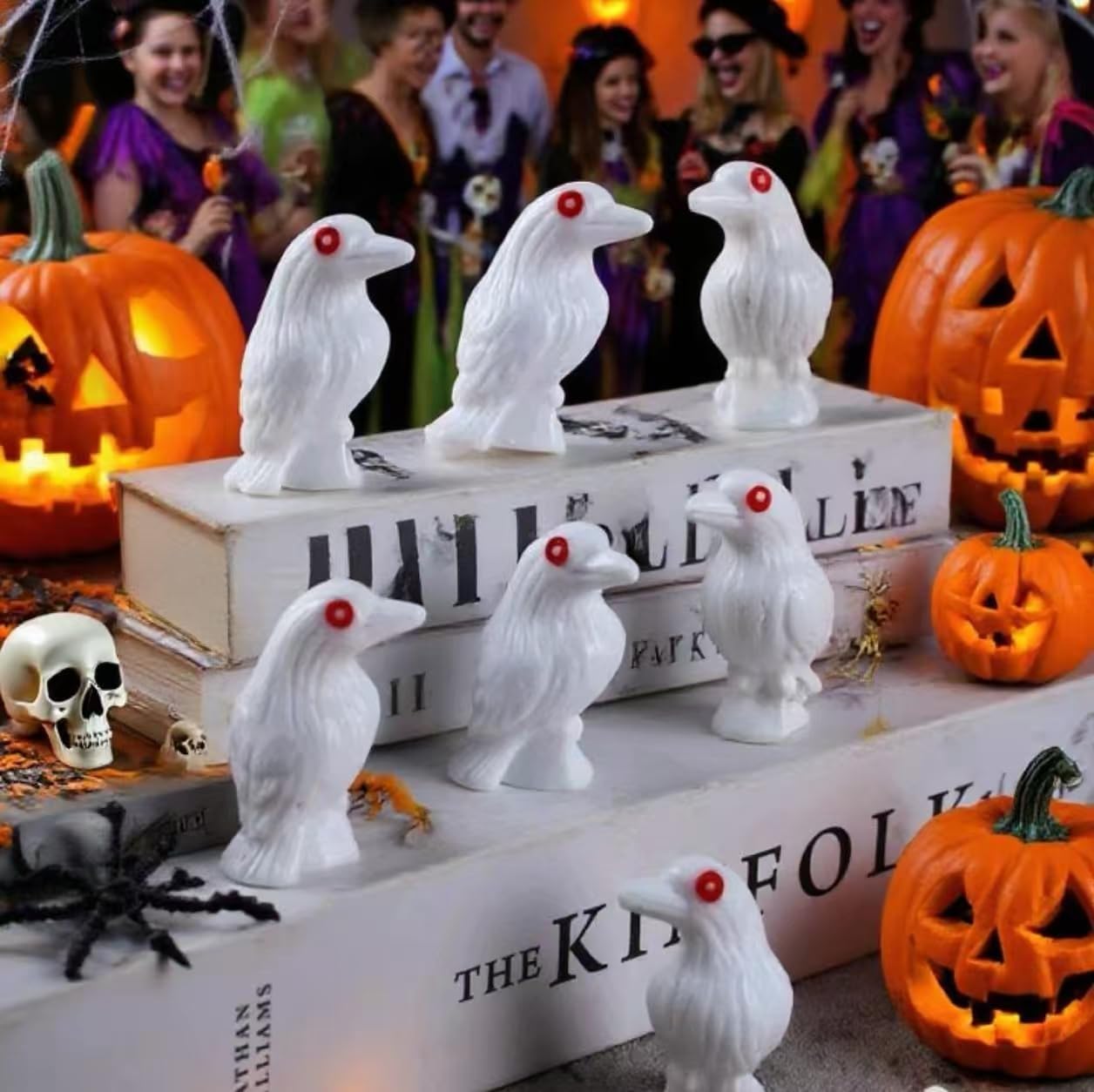 60 Pieces Halloween Crow Statue, Horror Courtyard Outdoor Decoration, Crow Props, Halloween Haunted House Party Decoration, White
