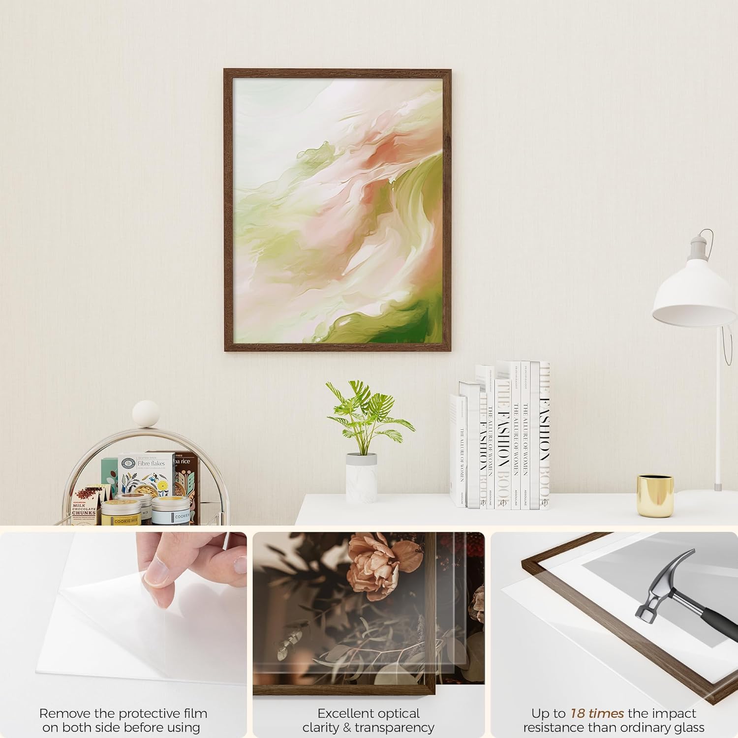 Fun Memories 16x20 Picture Frame, Solid Oak Wood Poster Frames, Modern Photo Frame for Wall 16x20 with 11x14 Mat, High Definition Plexiglass & Wall Hook Included (Walnut, 1 Pack)