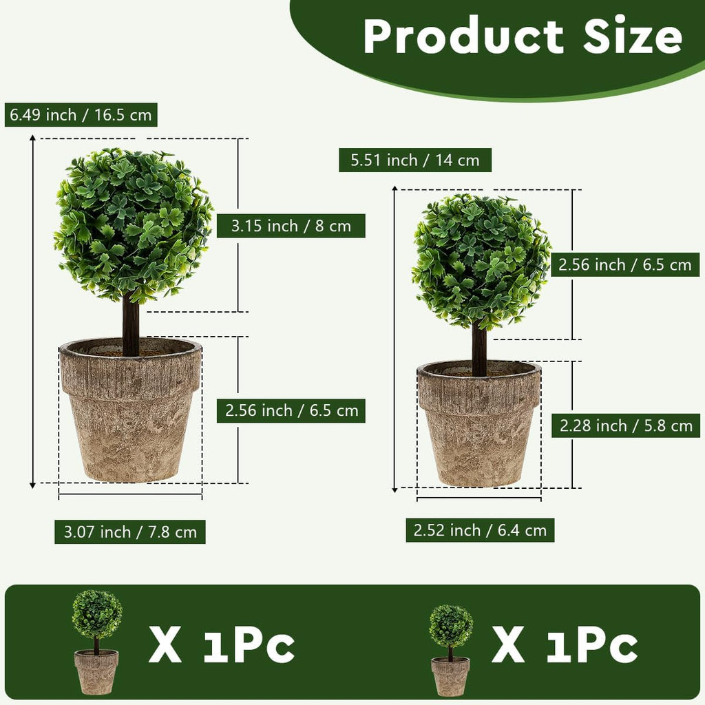 Woration Artificial Green Grass Ball Potted Fake Shrubs Big & Small Ball Plant Greenery Decor Faux Realistic Bonsai Home Office Desk Farmhouse Room, 2 Pcs