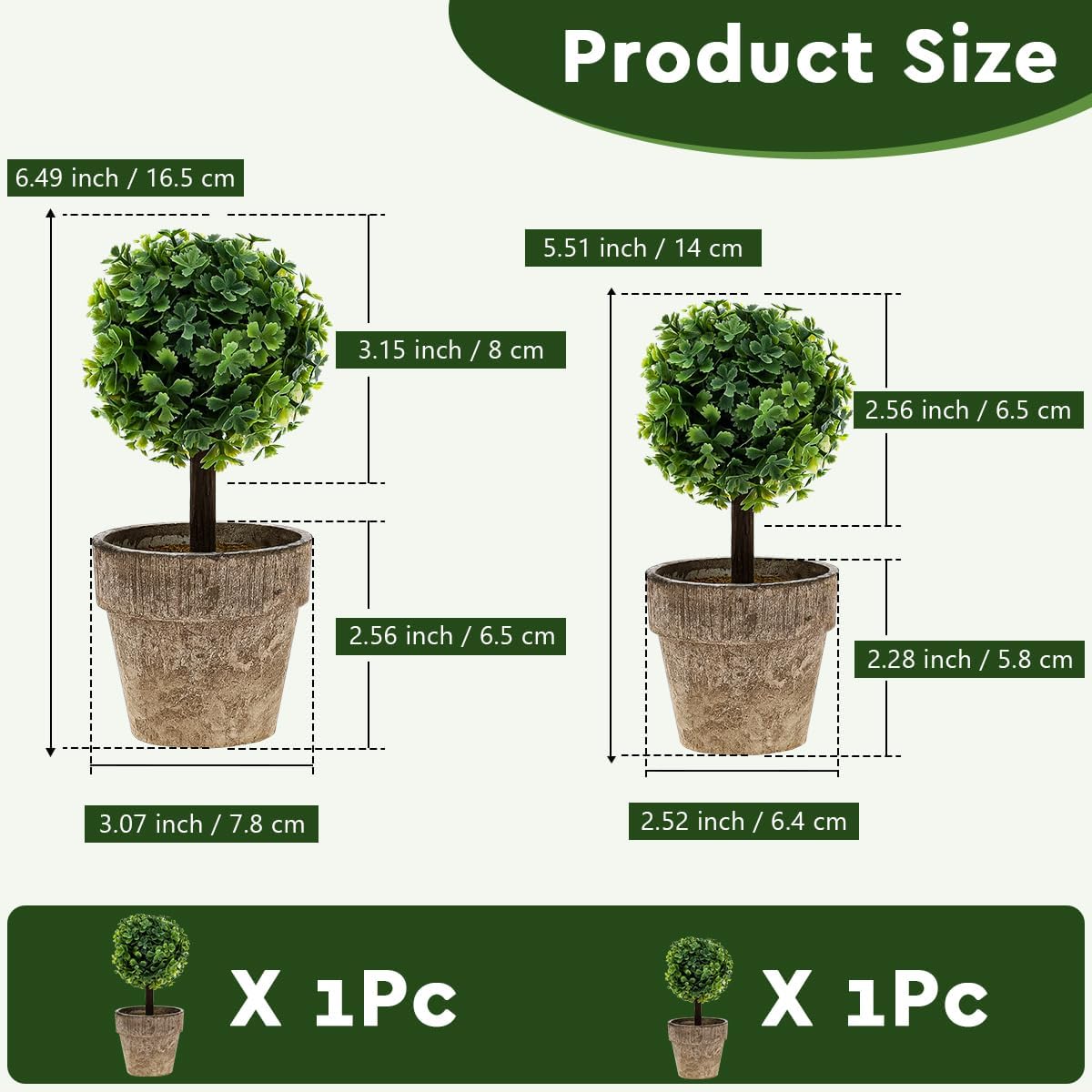 Woration Artificial Green Grass Ball Potted Fake Shrubs Big & Small Ball Plant Greenery Decor Faux Realistic Bonsai Home Office Desk Farmhouse Room, 2 Pcs