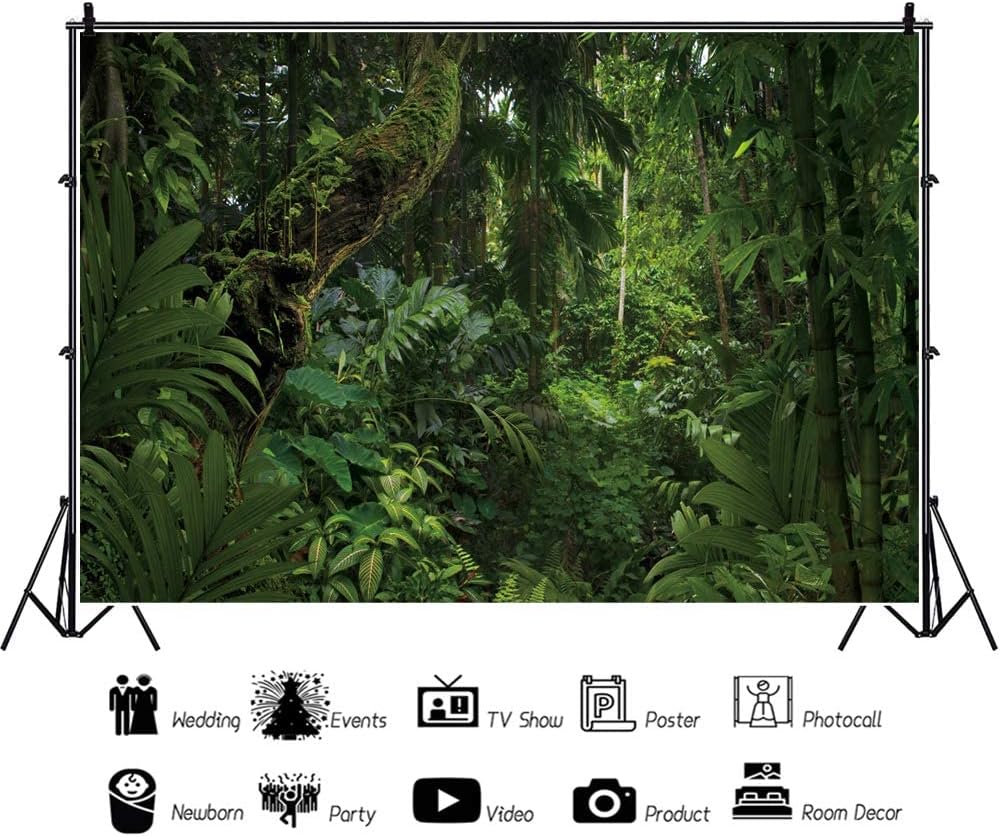 12x10ft Jungle Forest Photography Backdrop for Outdoorsy Camping Theme Party Background Spring Mysterious Rainforest Jungle Forest Tree Natural Scenery Kids Adult Wedding Photo Studio Props