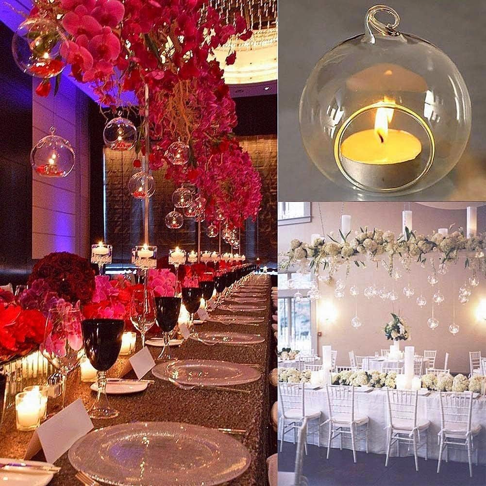 24pcs of Hanging Candle Holders, Glass LED Tealight Holders, Glass Globe Plant Terrariums, 2.36" Diameter Hanging Tealight Holder Terrariums for Wedding Party Tree Home Decorations