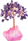 mookaitedecor Amethyst Crystal Tree, Quartz Cluster Fuchsia Titanium Crystals Base Bonsai Money Tree for Wealth and Luck