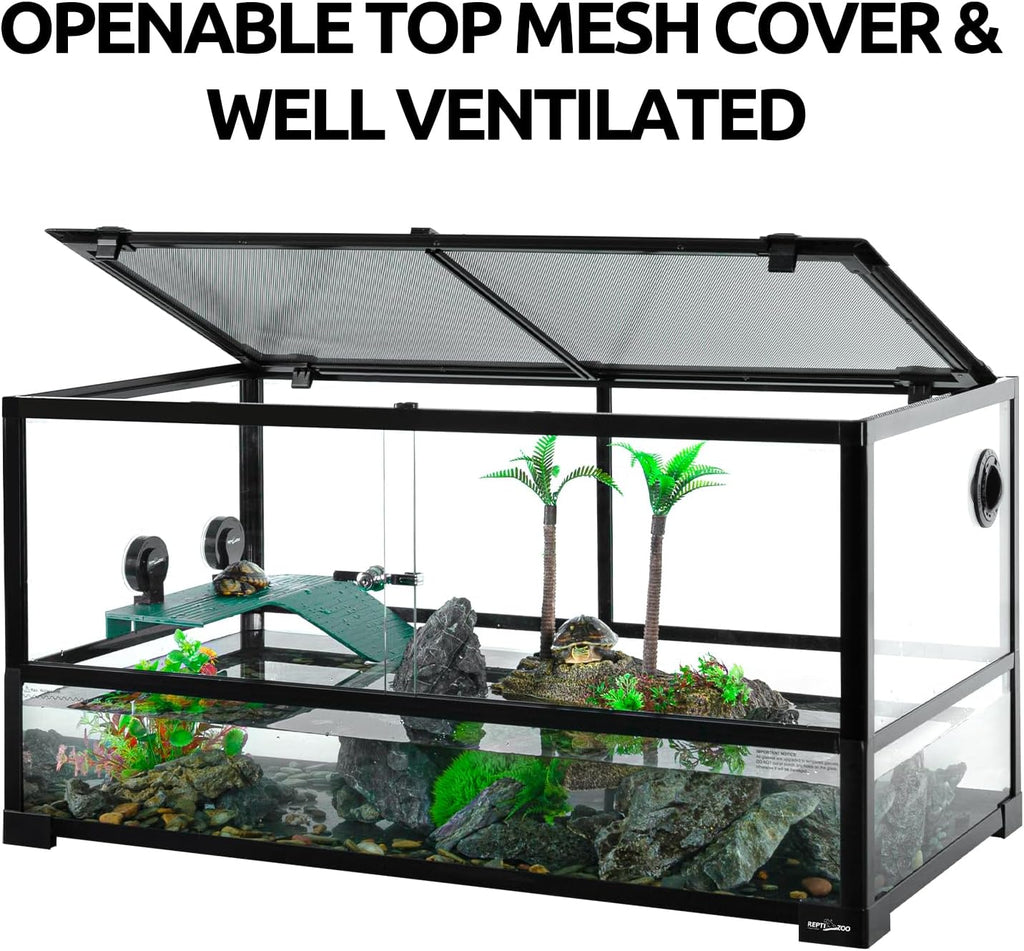 REPTIZOO 50 Gallon Large Turtle Tank Aquarium, 36"×18"×18" Tortoise Habitat Water-Land Ecological Turtle Tank with Drainage System Aquatic Aquarium, Terrarium for Tree Frogs, Salamanders