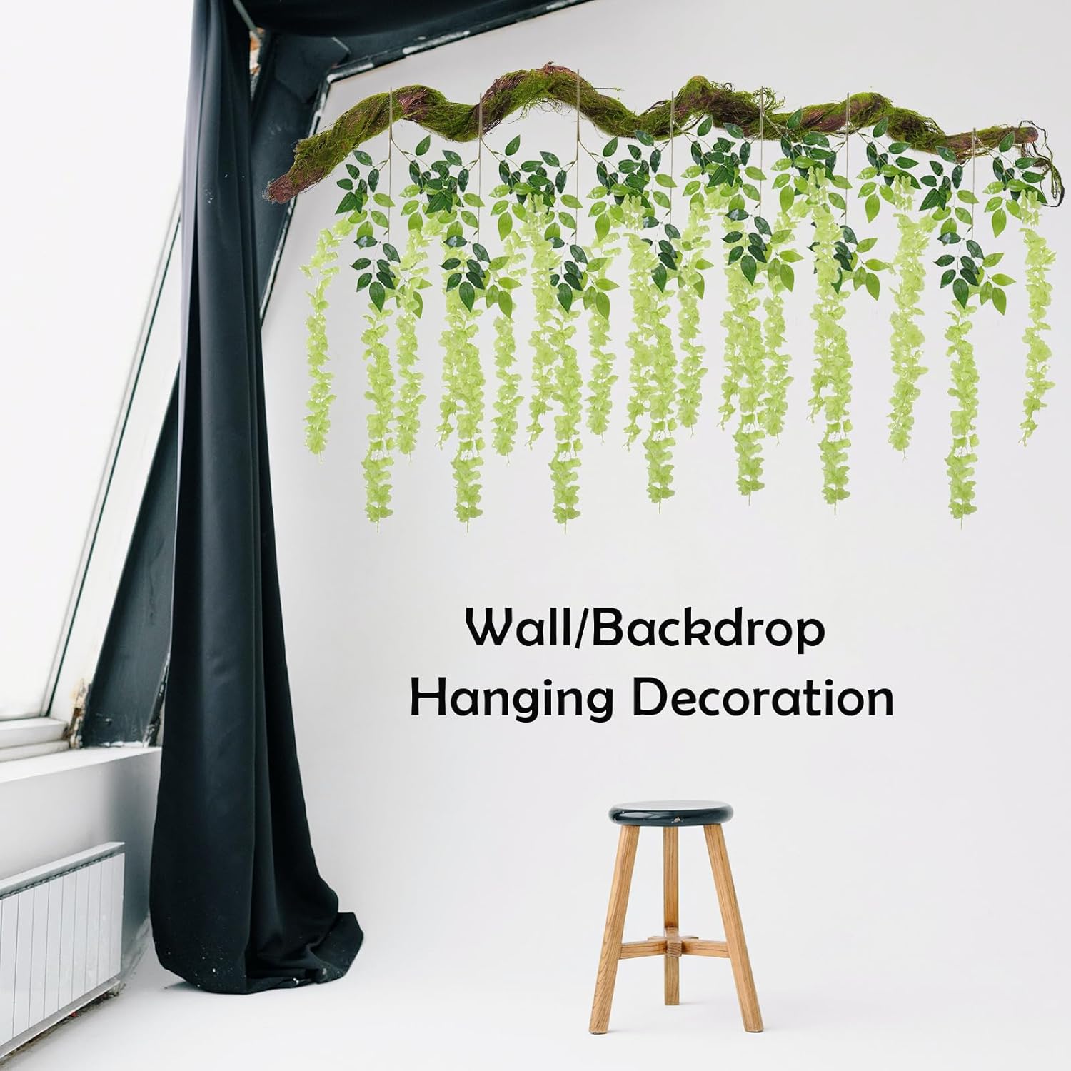 190cm/74.8inch Flax Silk Big Bendable Artificial Tree Trunk Fake Tree Twigs Branches Green Grape Rattan Vine Garland Plants for 3D Wall Hanging Garden Outdoor Home Halloween Decoration