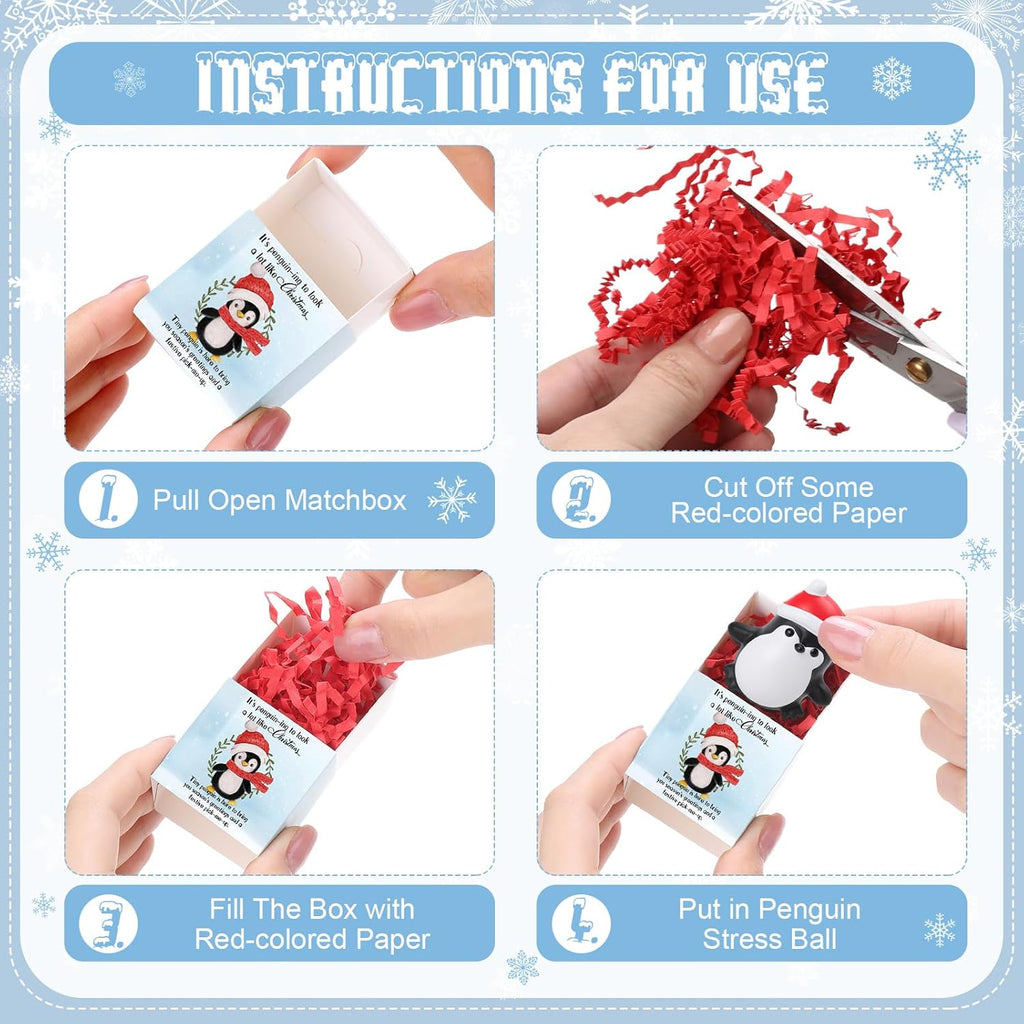 Wettarn 24 Sets Christmas Penguin Gifts Cute Stress Balls with Support Gift Boxes Holiday Party Favors for Employee Coworker Students Friends Relief Toys Stocking Stuffers
