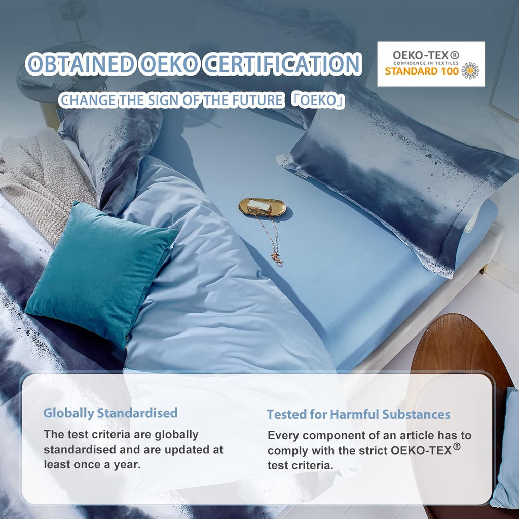 MILDLY 100% Long-Staple Cotton Duvet Cover Set Navy & White Striped Watercolor Pattern Printed Comforter Cover 3pcs, Ultra Soft & Breathable Bedding Set