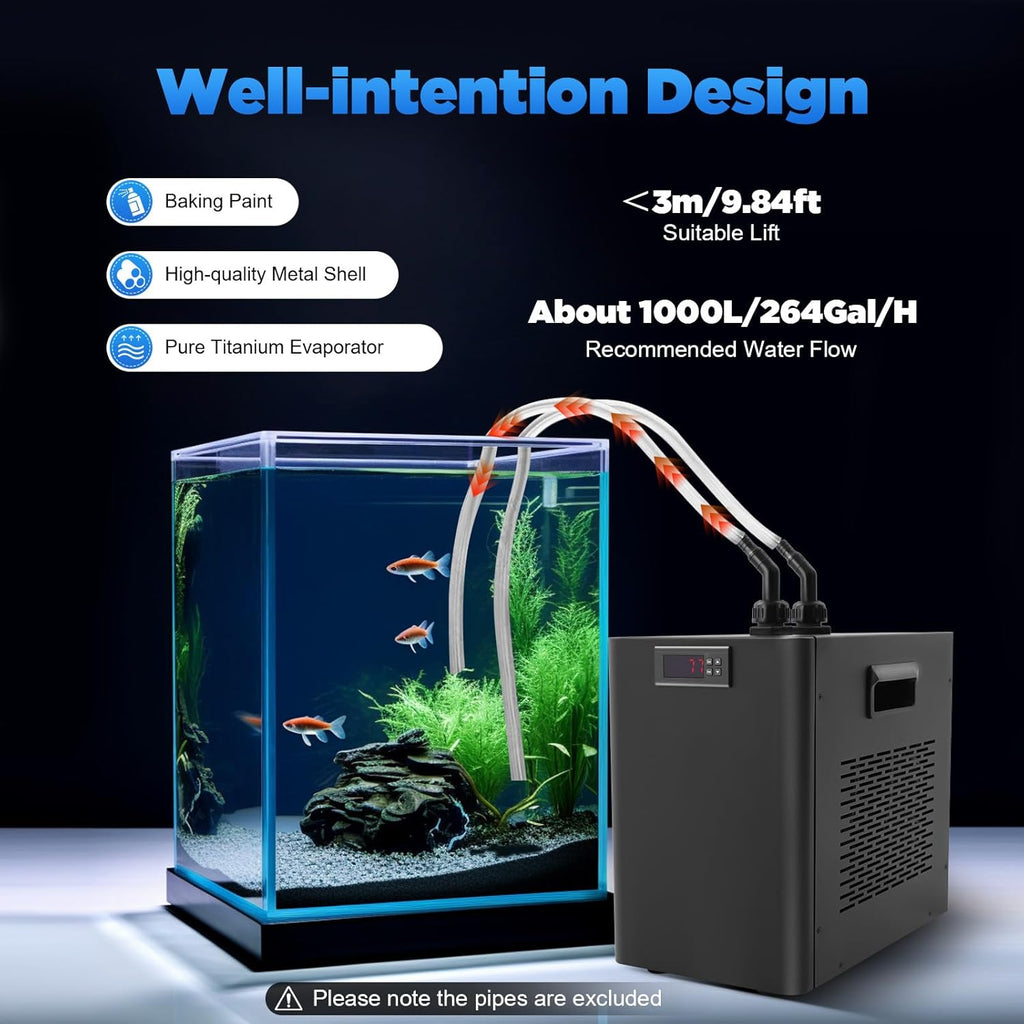 160L/42.26Gal Aquarium Chiller, 1/10HP Low Noise Fish Tank Water Cooler with Special Quiet Design Refrigeration Compressor ＆ Water Tube for Axolotl Coral Jellyfish (160L/42.26Gal)