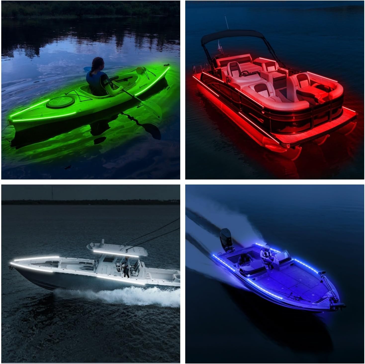 Boat Marine Submersible Led Strip Lights, 4 Pcs 12 Inches 12V Super Bright Boat Interior Lights, IP68 Waterproof Marine Led Strip Lights Night Fishing Lights for Boats, Kayak (White)