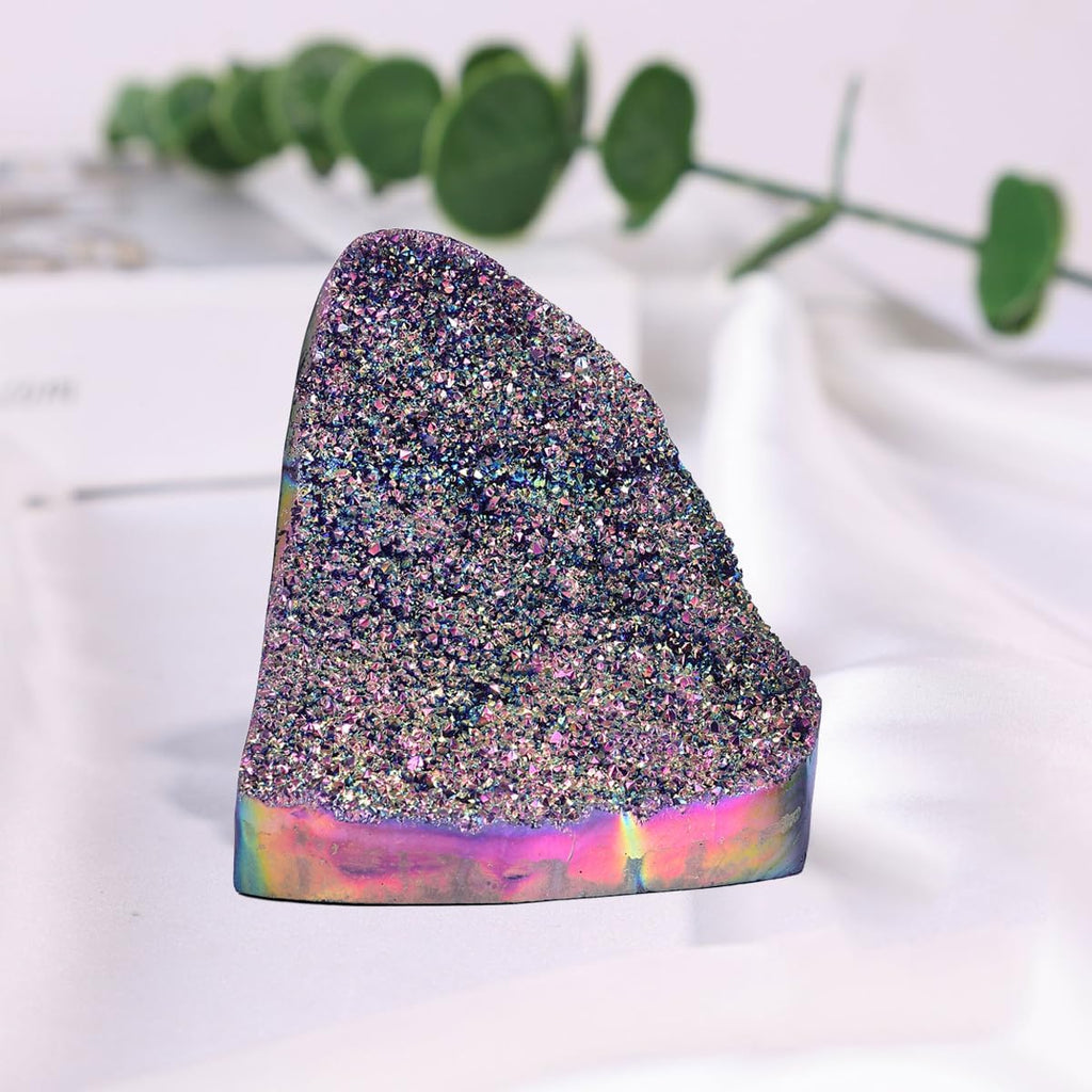JIC Gem Rainbow Aura Titanium Coated Amethyst (1 lb to 2 lb) Crystal Cluster from Brazil Quartz Geode Gemstone Home Decor
