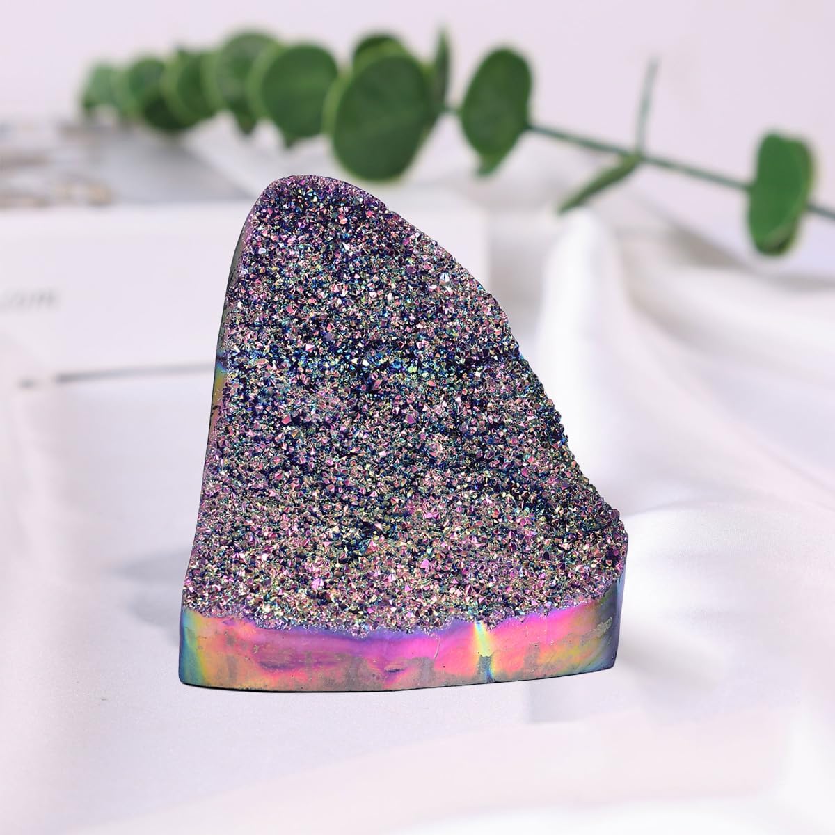 JIC Gem Rainbow Aura Titanium Coated Amethyst (1 lb to 2 lb) Crystal Cluster from Brazil Quartz Geode Gemstone Home Decor
