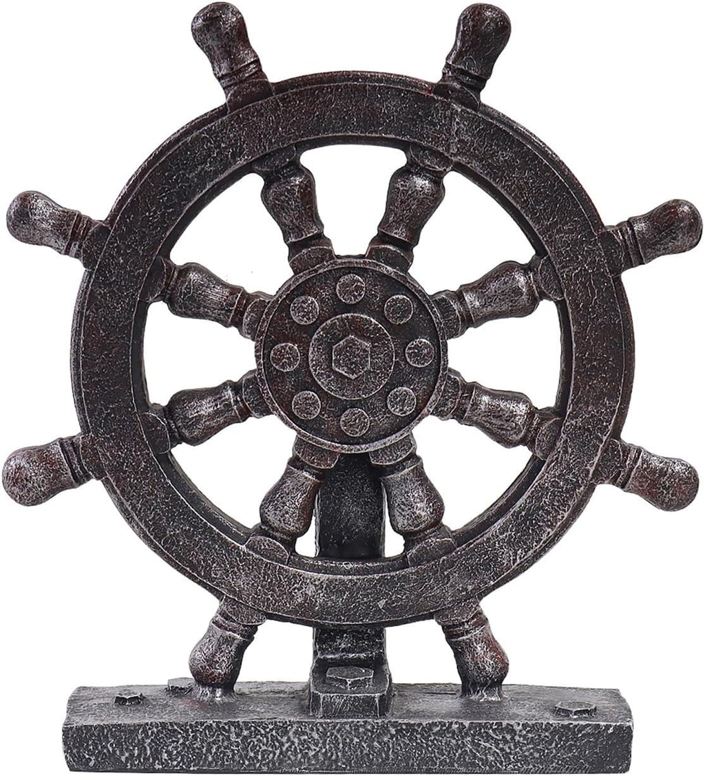 Ship Steering Wheel Boat Sculpture Decor Nautical Rudder Figurine Resin Handicraft Statue Model for Bookshelf Desktop Ornaments Home Decoration