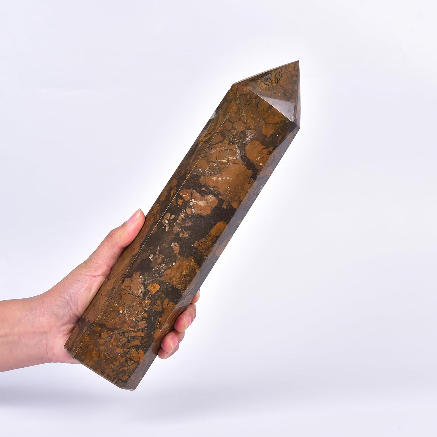 JIC Gem Extra Large Yellow Agate Crystal 6 Faceted Geode Tower Natural Yellow Healing Crystal Obelisk Point Wand Reiki Chakra Therapy Home Decor Crystal Gift 3.0-3.5 Lbs