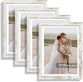 11x15 Picture Frame Set of 4, Made of Real Glass and Distressed White Frame - Display Picture 10x14 with Mat or 11x15 Without Mat, 11 by 15 Photo for Wall Mounting