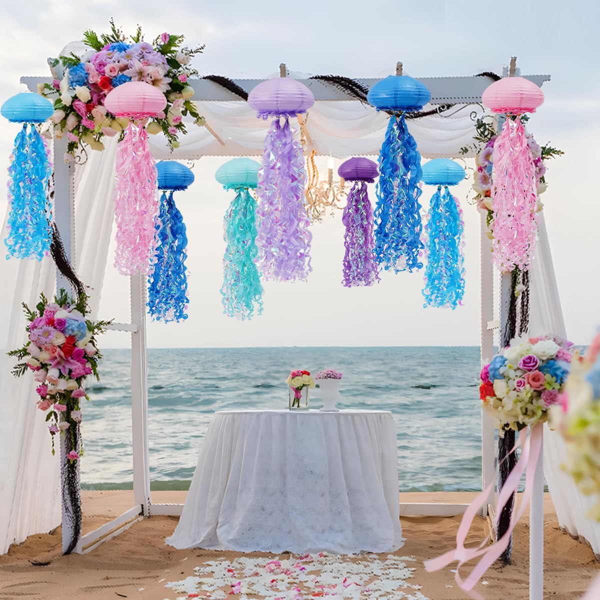 Mermaid Birthday Decorations, Jellyfish Paper Lanterns for Ocean Mermaid Baby Shower Under The Sea Party Decorations Pack of 6 Colorful