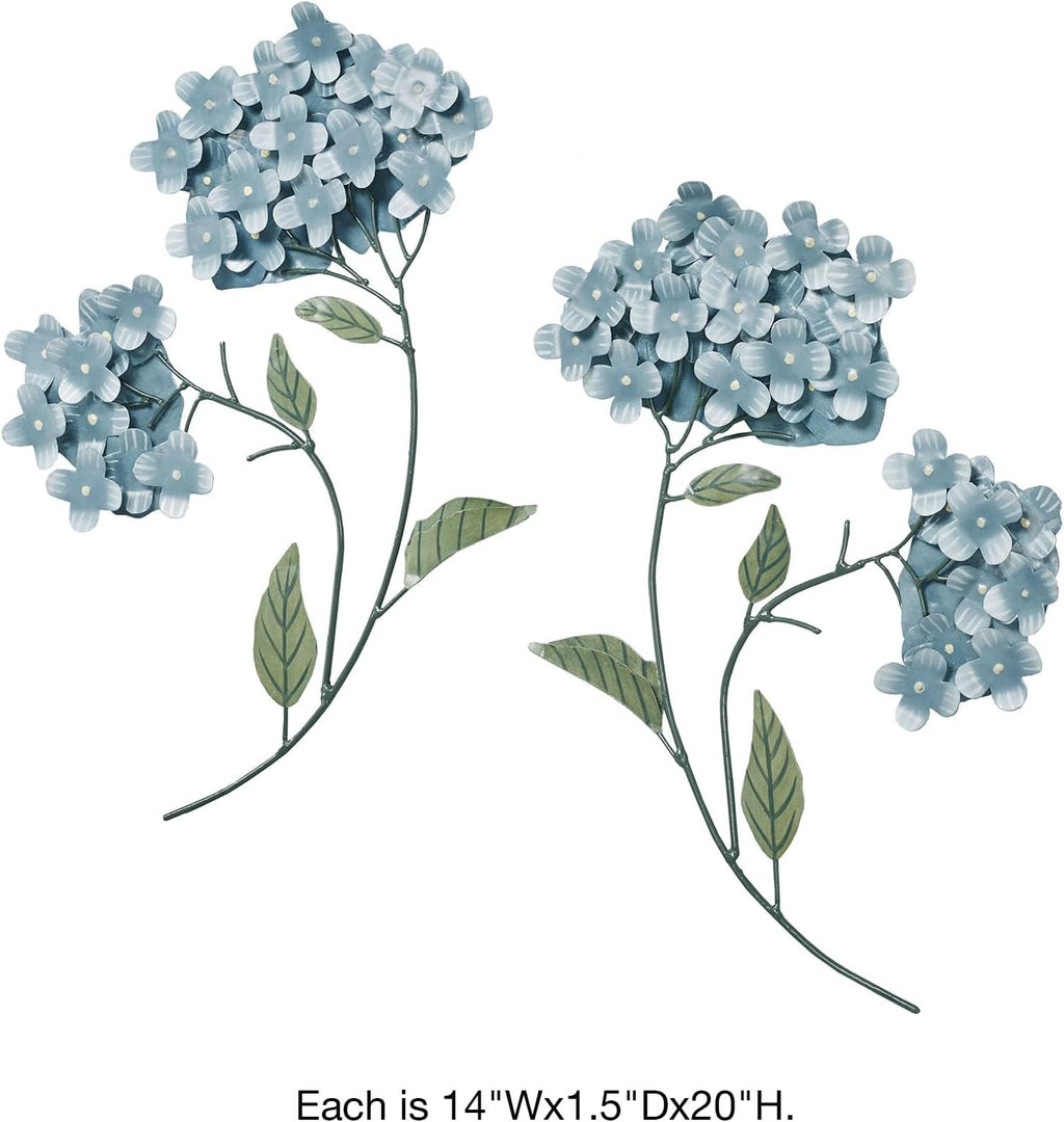 Blue Hydrangea Metal Wall Art Set of Two | Handcrafted Handpainted Floral Wall Sculptures by Joanne Ferrara | Home, Living Room, or Bedroom Decor | Flower Blossom Floral | Nature