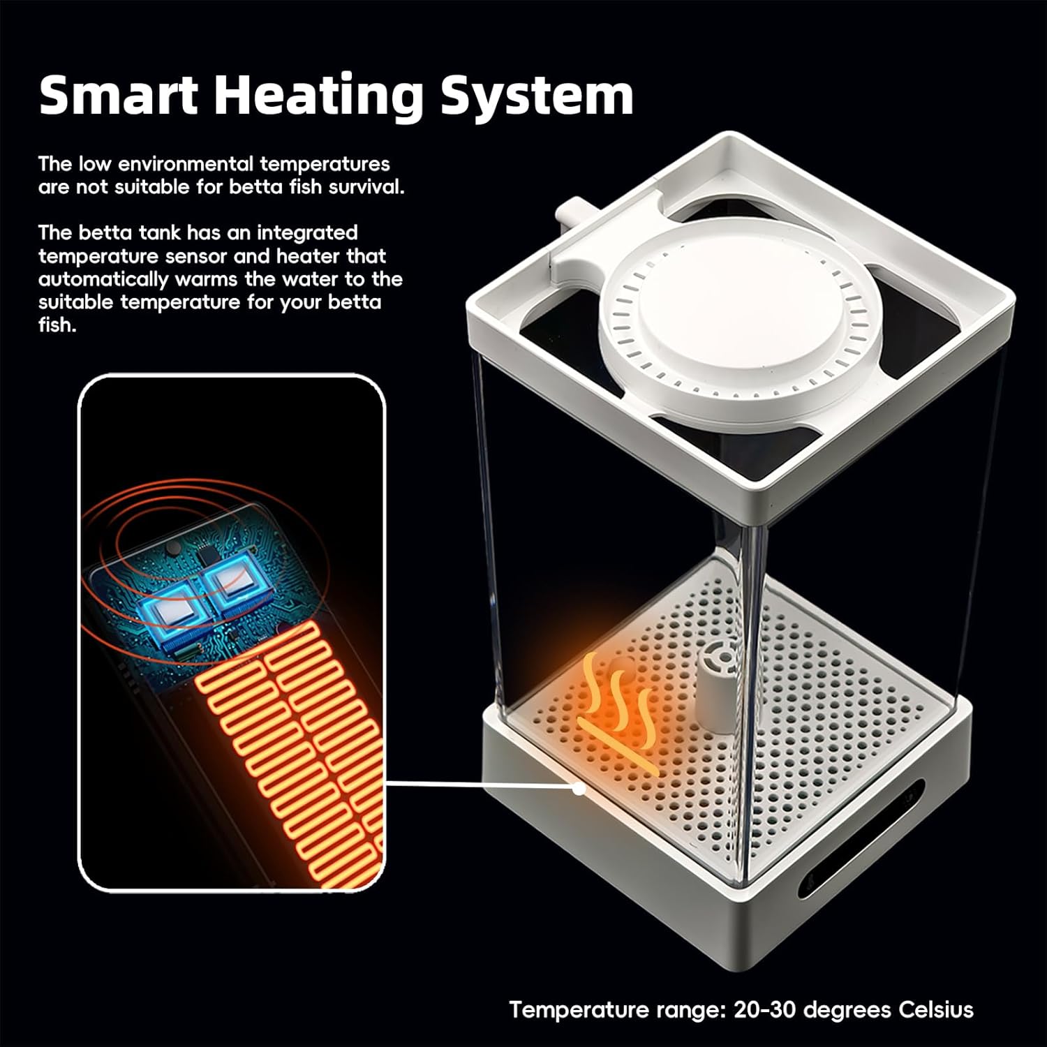 Small Shrimp Tank, 0.42 Gal Mini Fish Tank, Smart Automatic Heating, Easy Water Change Valve, and Energy-Efficient LED Lighting - Perfect for Office, Home, and Bedrooms, Single Betta Fish Only