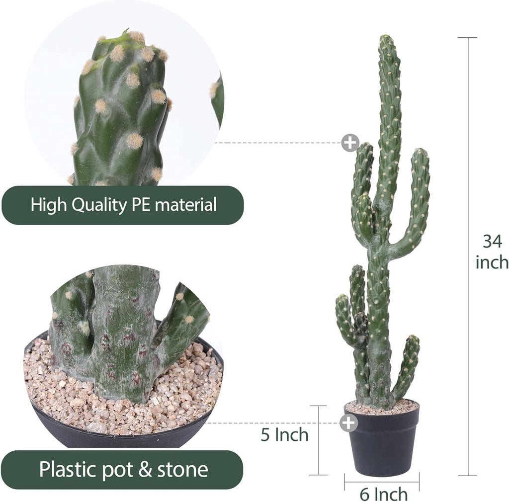34Inch Artificial Cactus Faux Cacti Fake Cactus Saguaro Potted Plants for Indoor Outdoor Home Offices Store Decoration