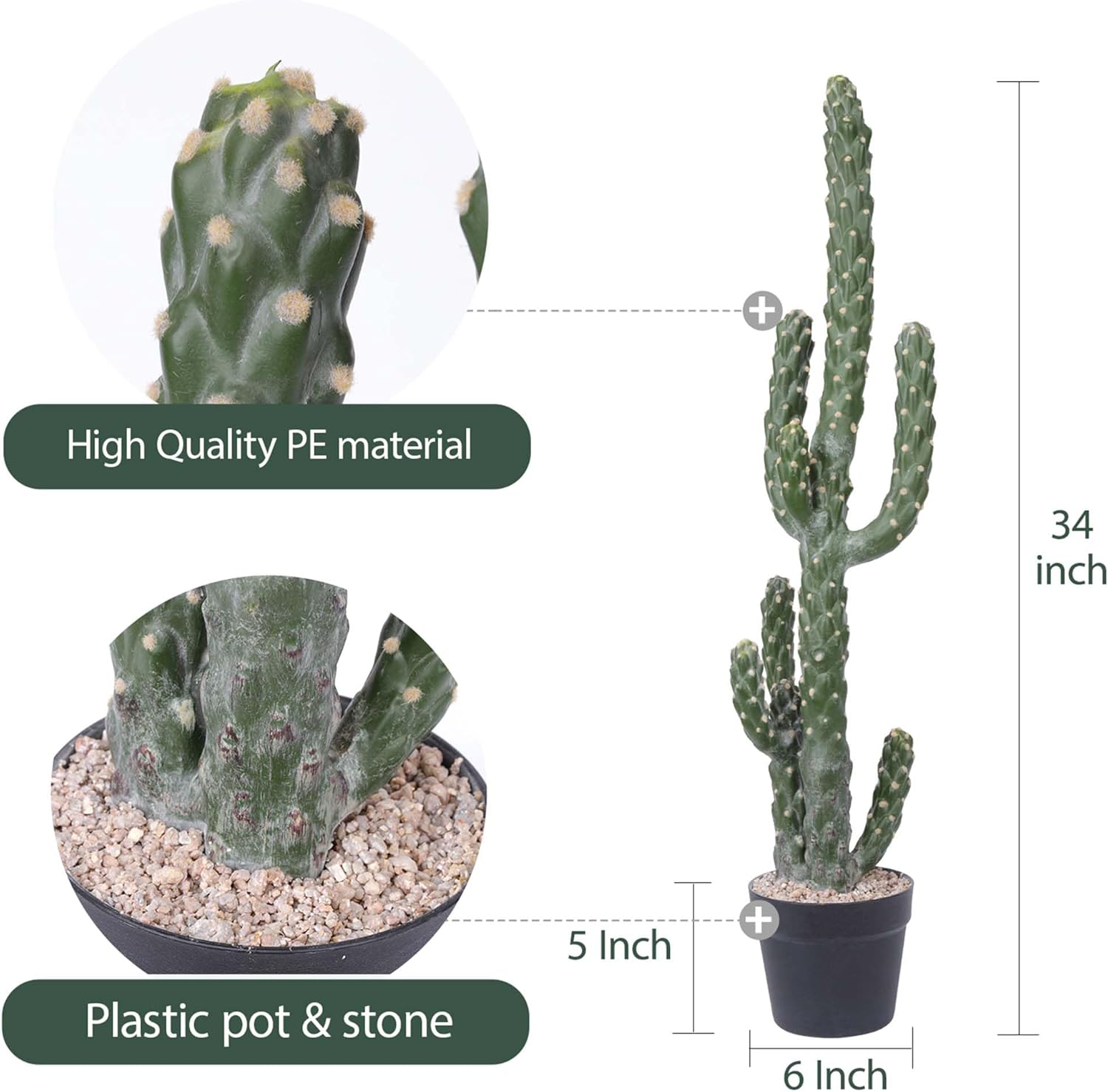 34Inch Artificial Cactus Faux Cacti Fake Cactus Saguaro Potted Plants for Indoor Outdoor Home Offices Store Decoration