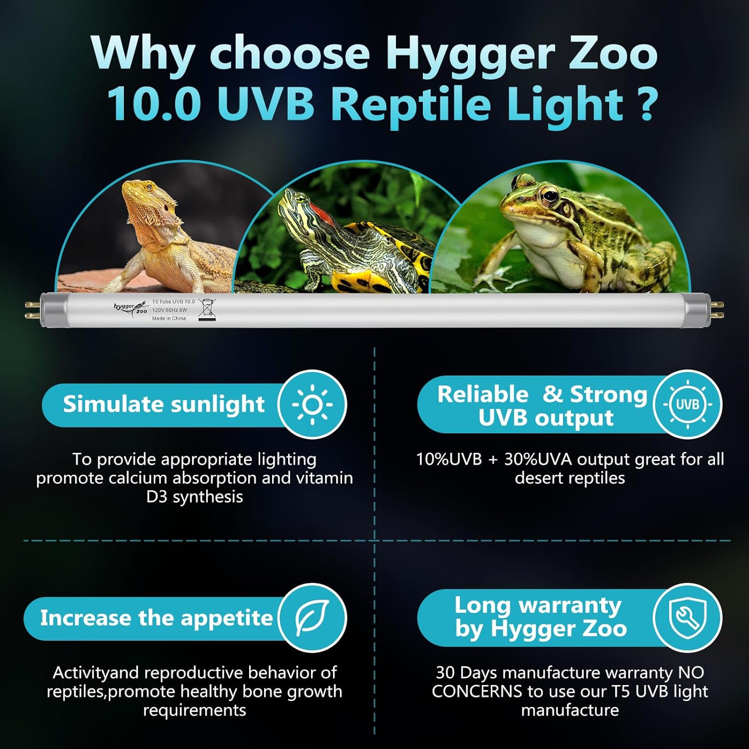 3-Pack UVB Reptile Light 10.0 Bulb 24W T5 Fluorescent Desert Lamp UVA for Bearded Dragon Tortoise Reptile & Amphibian