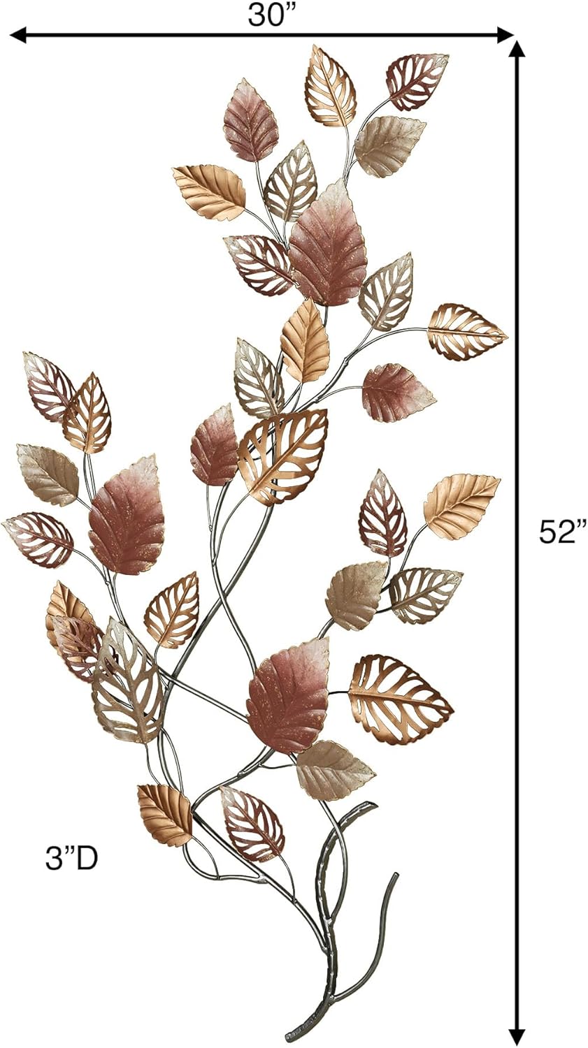Touch of Class Swaying Leaves and Branches Metal Wall Art, 52 by 30 Inches, Earth Tones