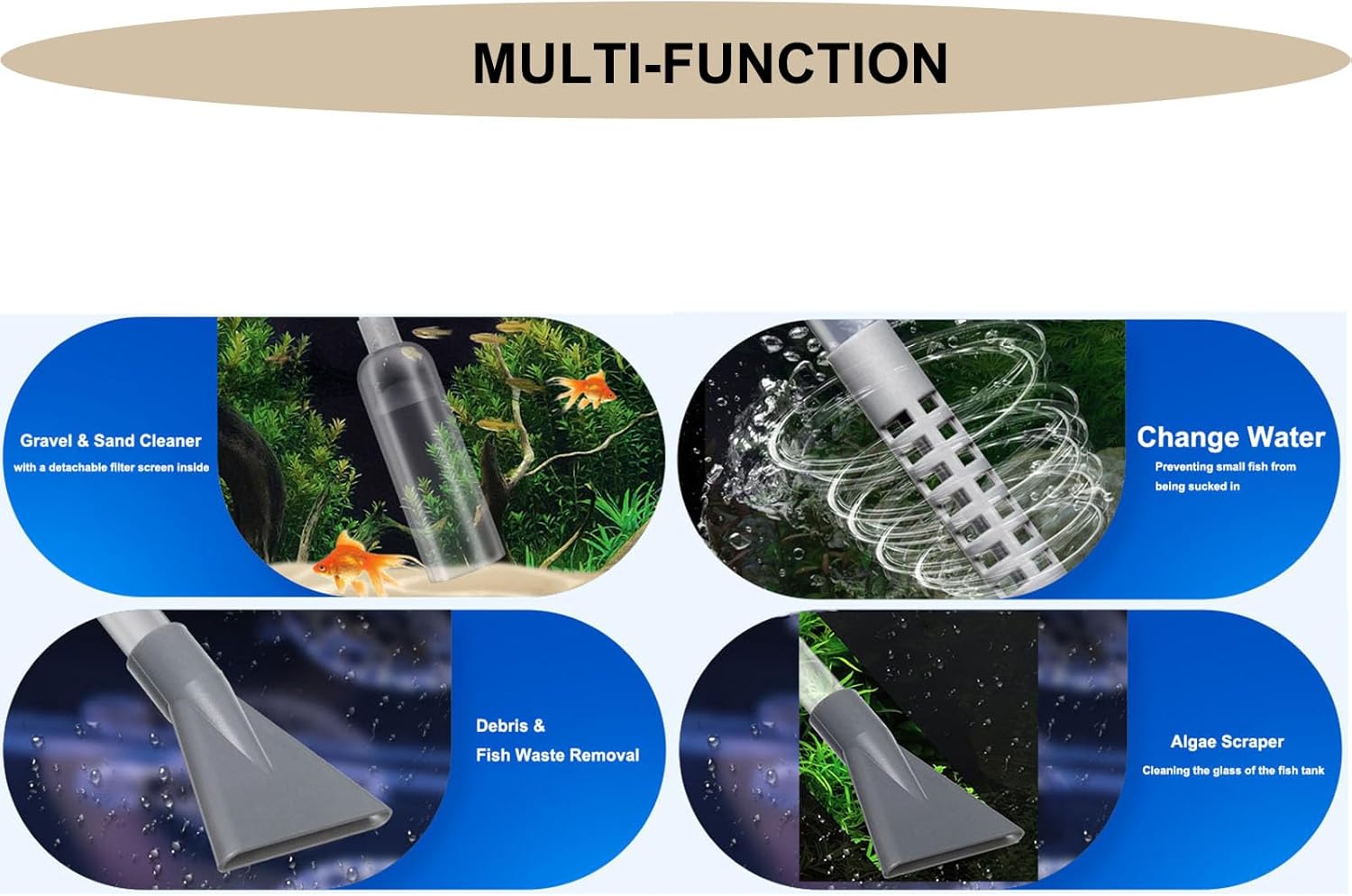 Aquarium Water Changer with Silicone Hose (5.1ft), Fish Tank Siphon Vacuum Cleaner Accessories for Gravel & Sand Cleaning