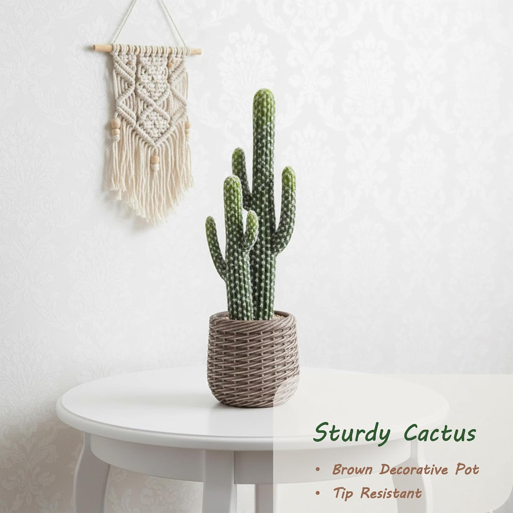 bellacat 25in UV Resistant Fake Cactus with Brown Decorative Pot, Realistic Faux Cactus Plants Indoor, Artificial Cacti for Table Living Room Office Porch Home & Outdoor Decor, 2 Pack